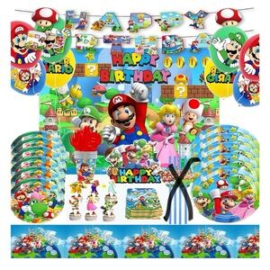 Nintendo Mario Brothers Large birthday party set! 205 pieces NWT